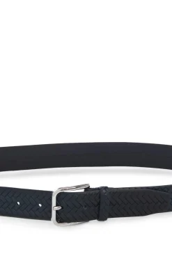 Woven-leather belt with pin buckle