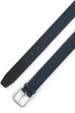 Woven-leather belt with pin buckle