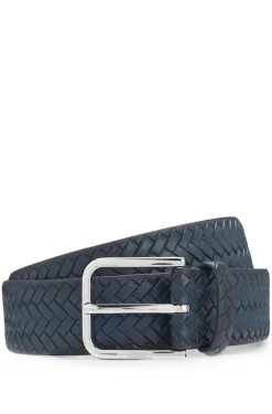 Woven-leather belt with pin buckle