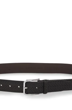 Woven-leather belt with pin buckle