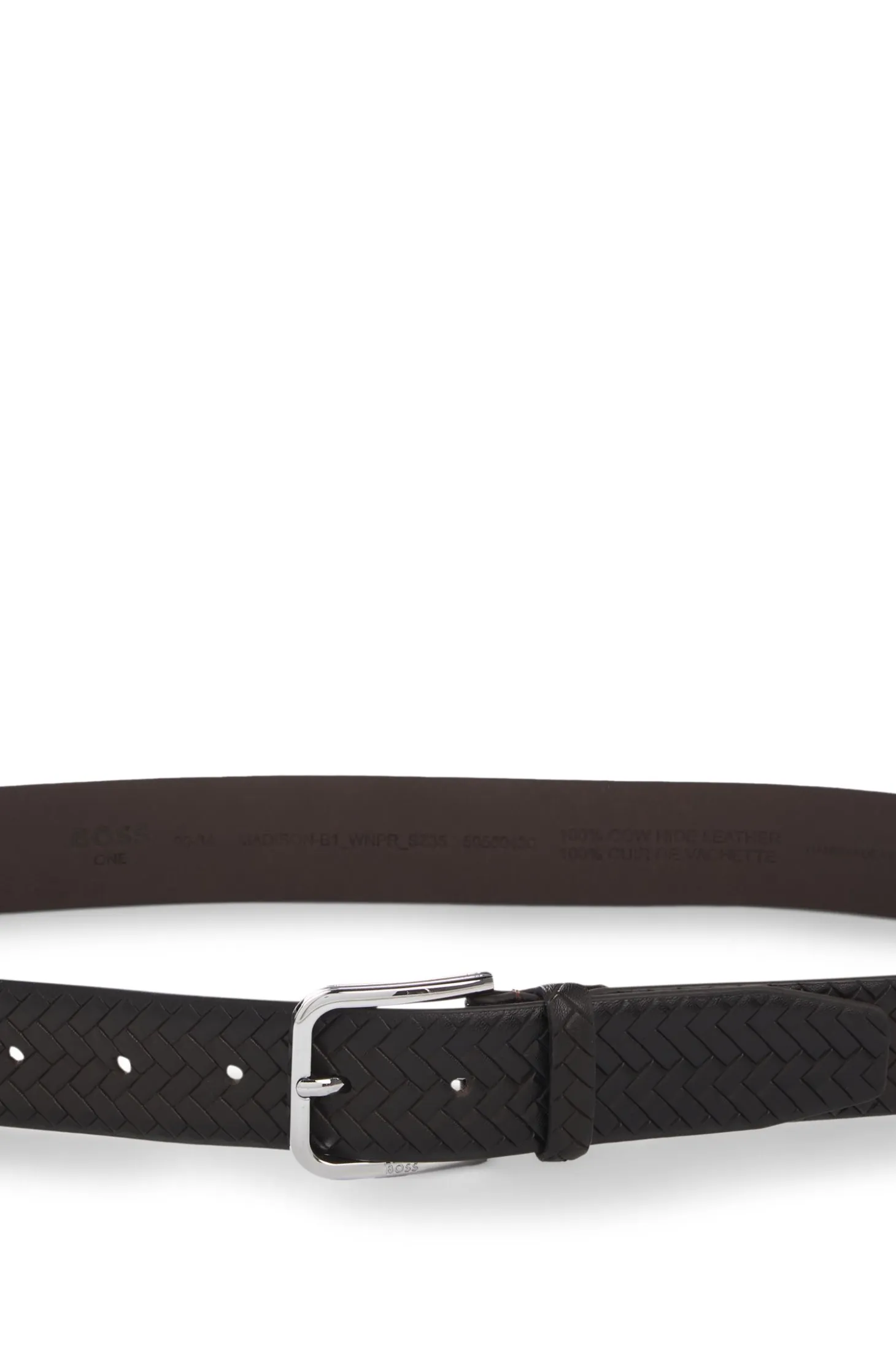 Woven-leather belt with pin buckle