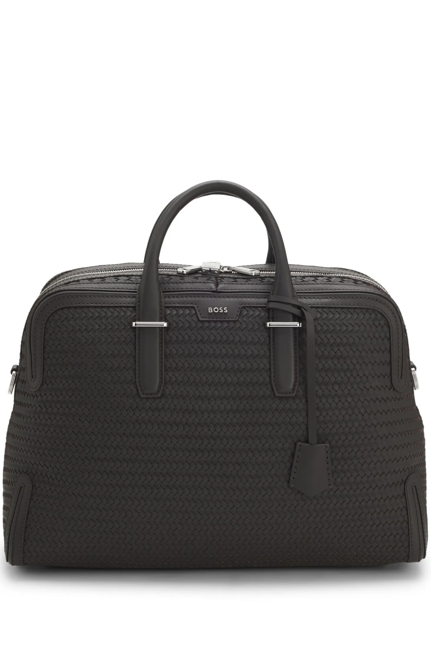 Woven-leather holdall with silver-tone logo