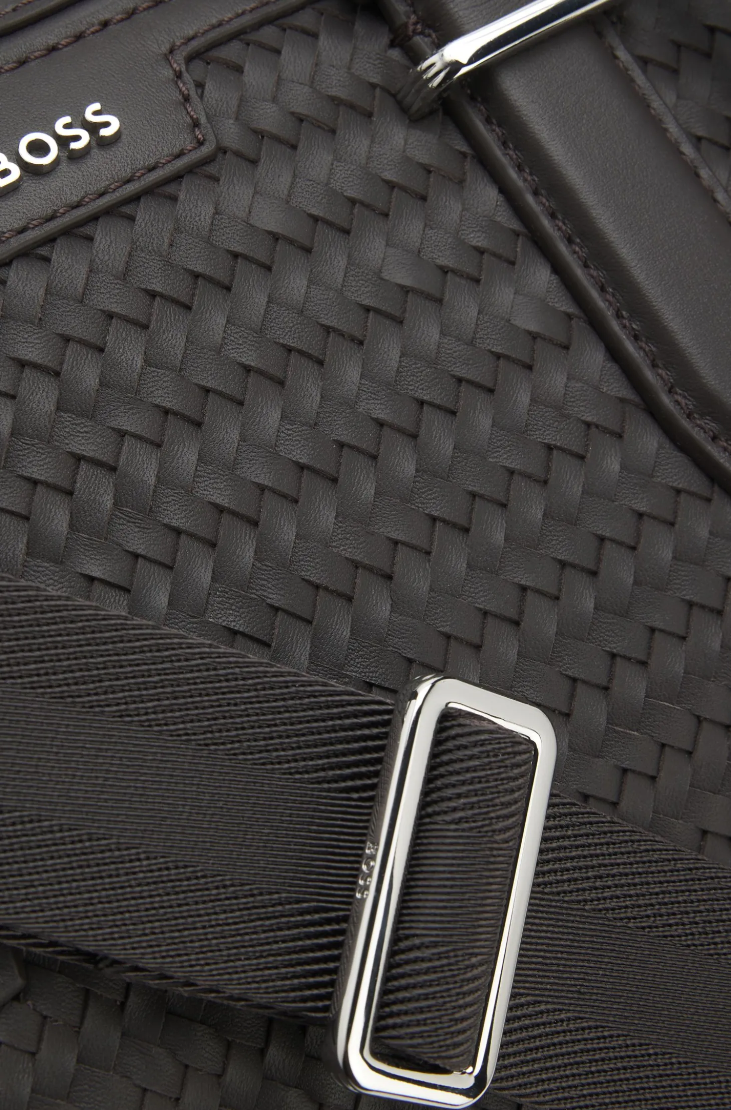 Woven-leather holdall with silver-tone logo