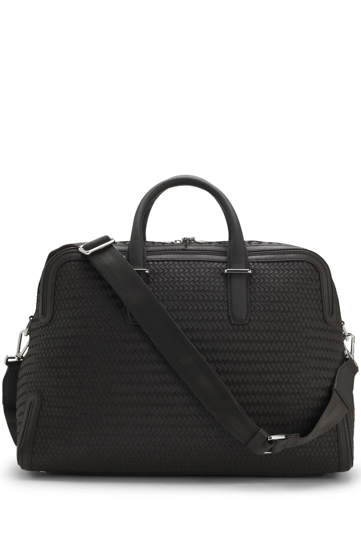 Woven-leather holdall with silver-tone logo