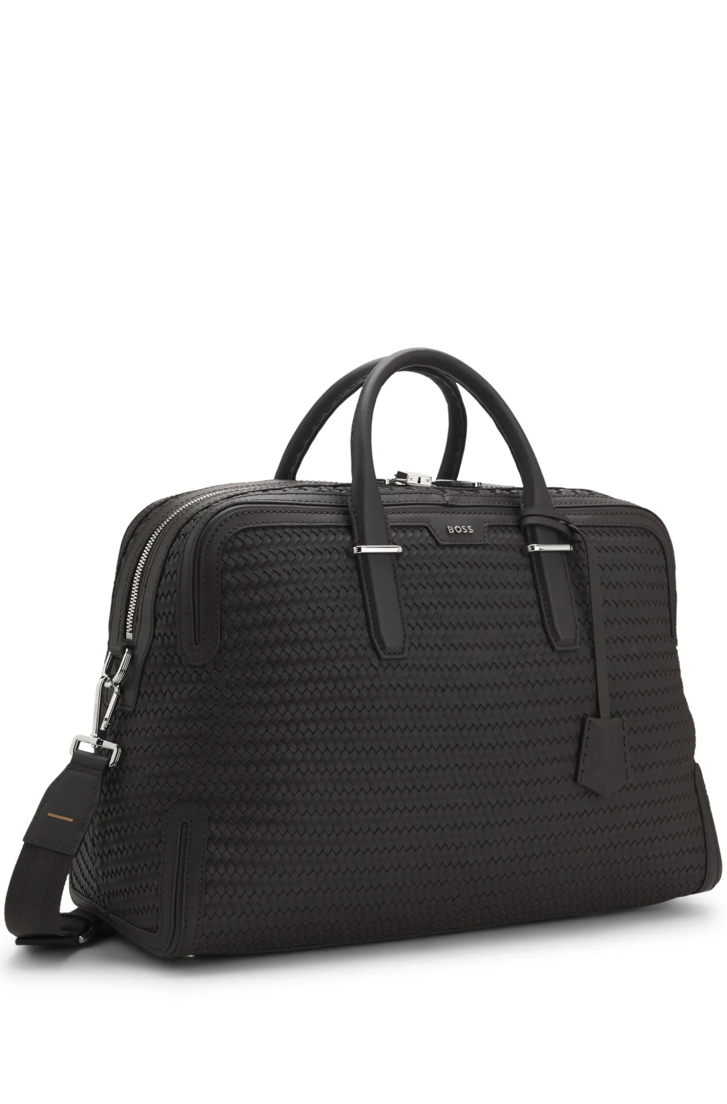 Woven-leather holdall with silver-tone logo