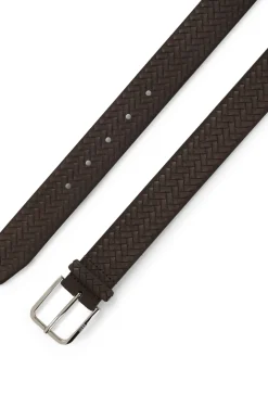 Woven-suede belt with logo buckle