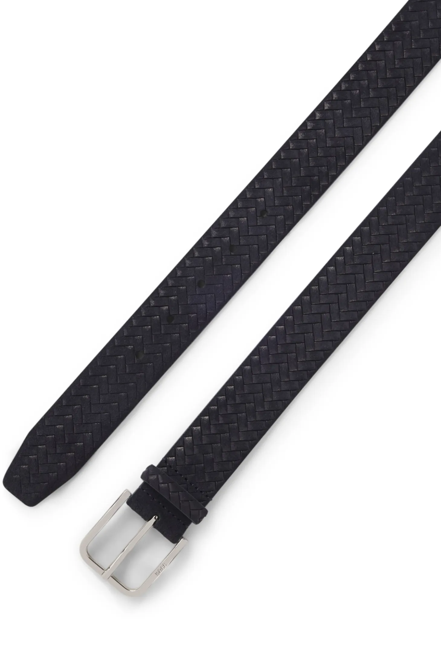 Woven-suede belt with logo buckle