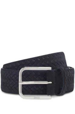 Woven-suede belt with logo buckle