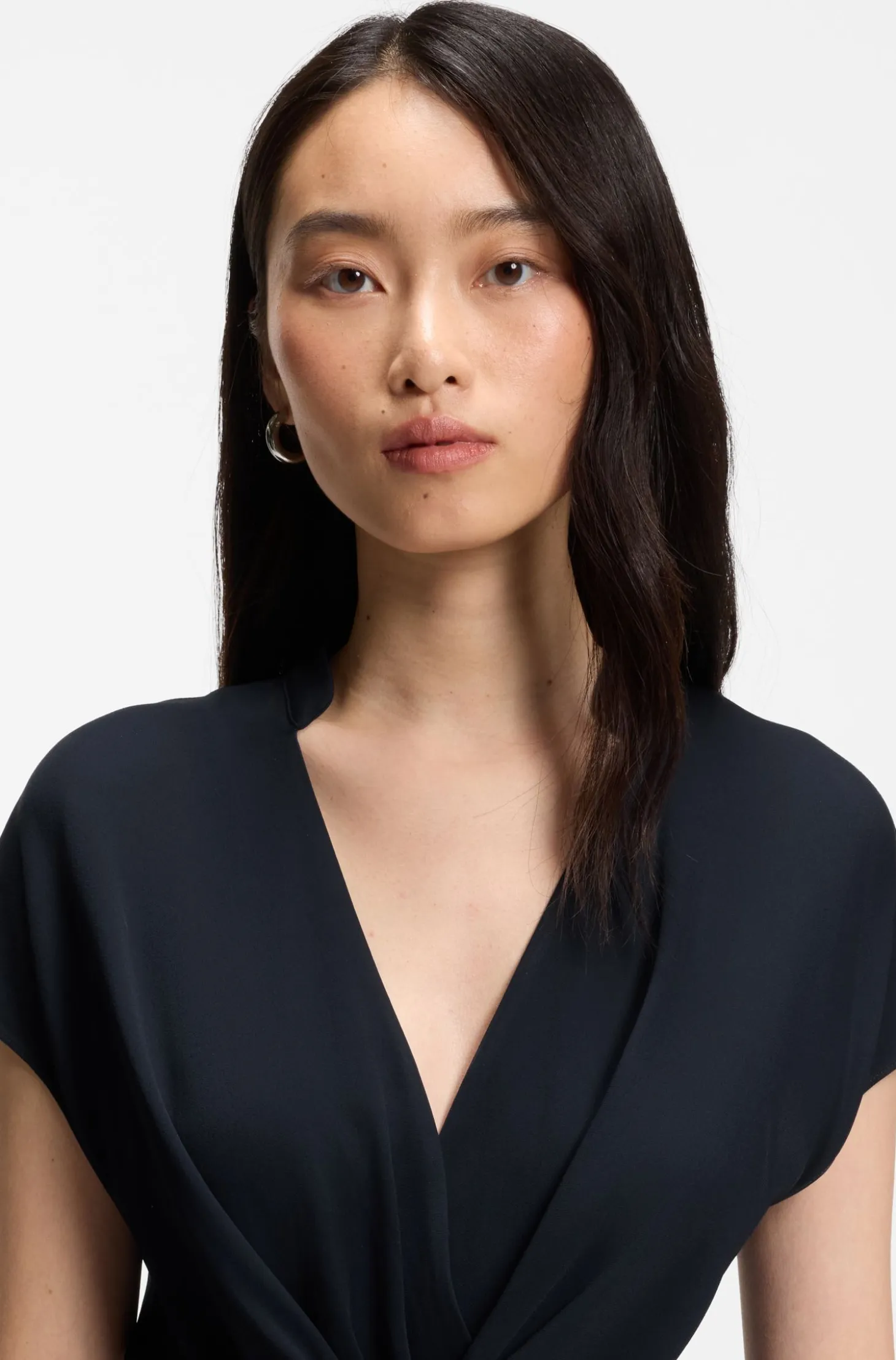 Wrap-front dress in stretch fabric