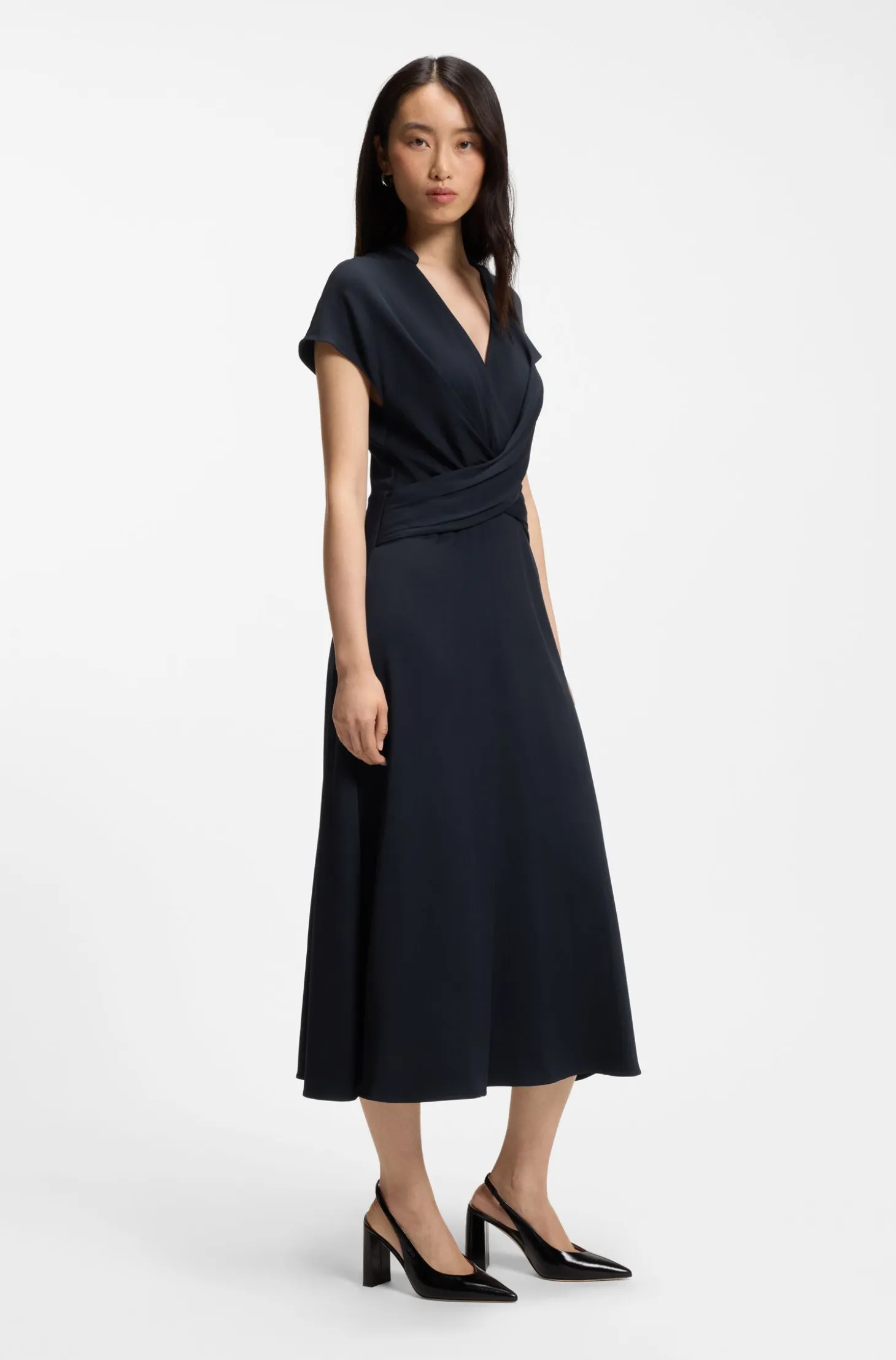 Wrap-front dress in stretch fabric