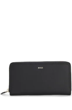 Ziparound wallet in grained leather with metallic logo lettering