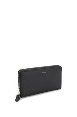 Ziparound wallet in grained leather with metallic logo lettering