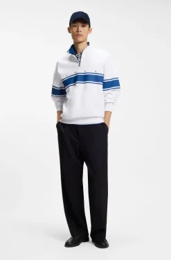 Zip-neck cotton sweatshirt with printed stripes