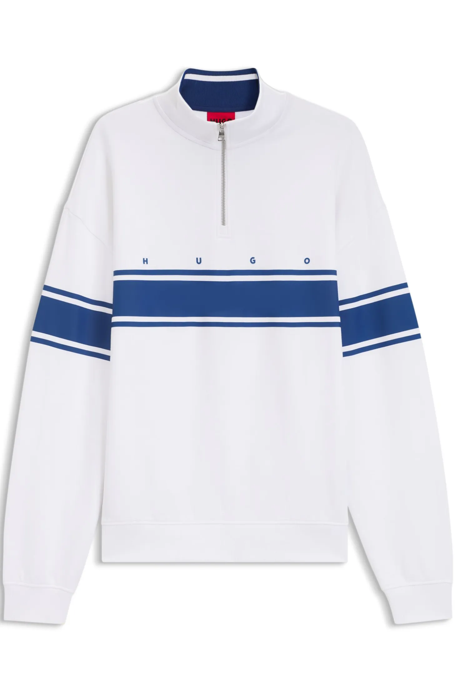 Zip-neck cotton sweatshirt with printed stripes