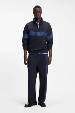 Zip-neck cotton sweatshirt with printed stripes