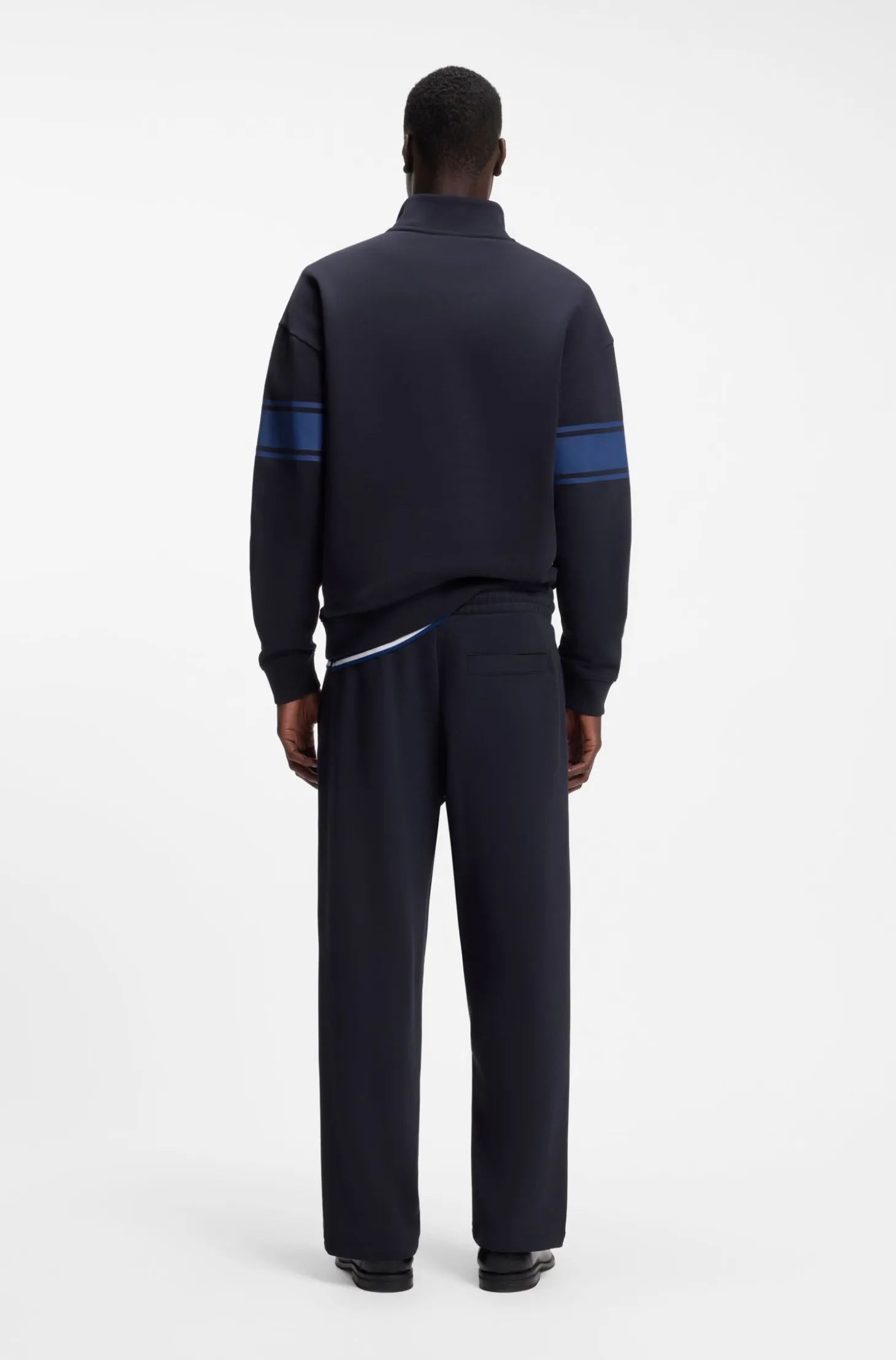 Zip-neck cotton sweatshirt with printed stripes