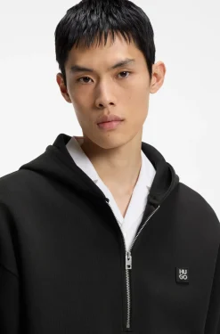 Zip-neck hoodie in a structured cotton blend