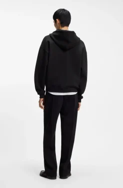 Zip-neck hoodie in a structured cotton blend