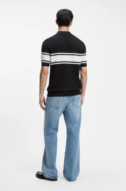 Zip-neck knit polo with block stripes