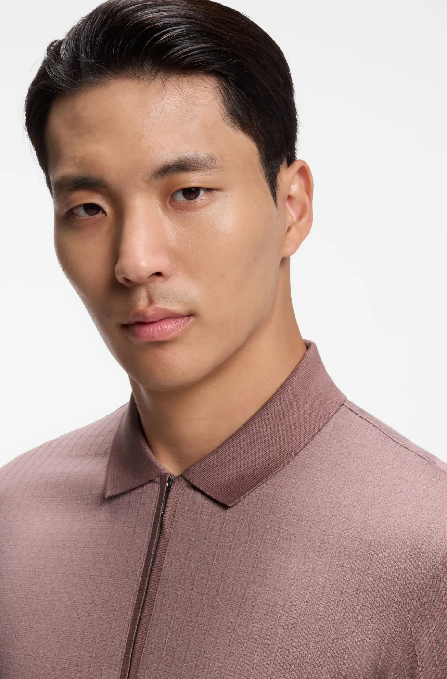 Zip-neck polo shirt in a cotton-silk blend