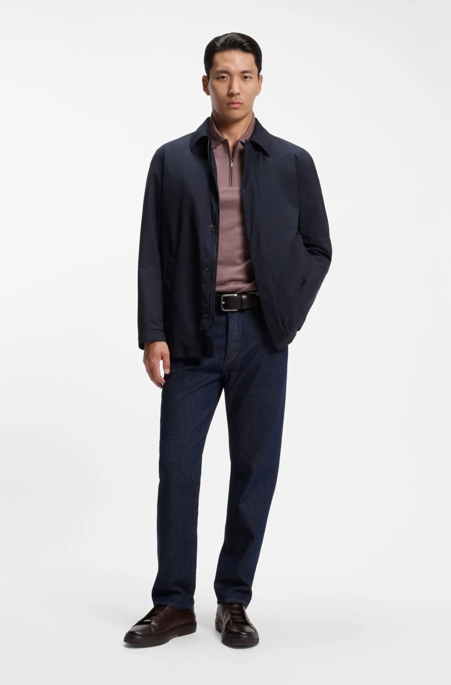 Zip-neck polo shirt in a cotton-silk blend