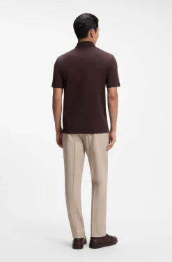 Zip-neck polo shirt in a cotton-silk blend