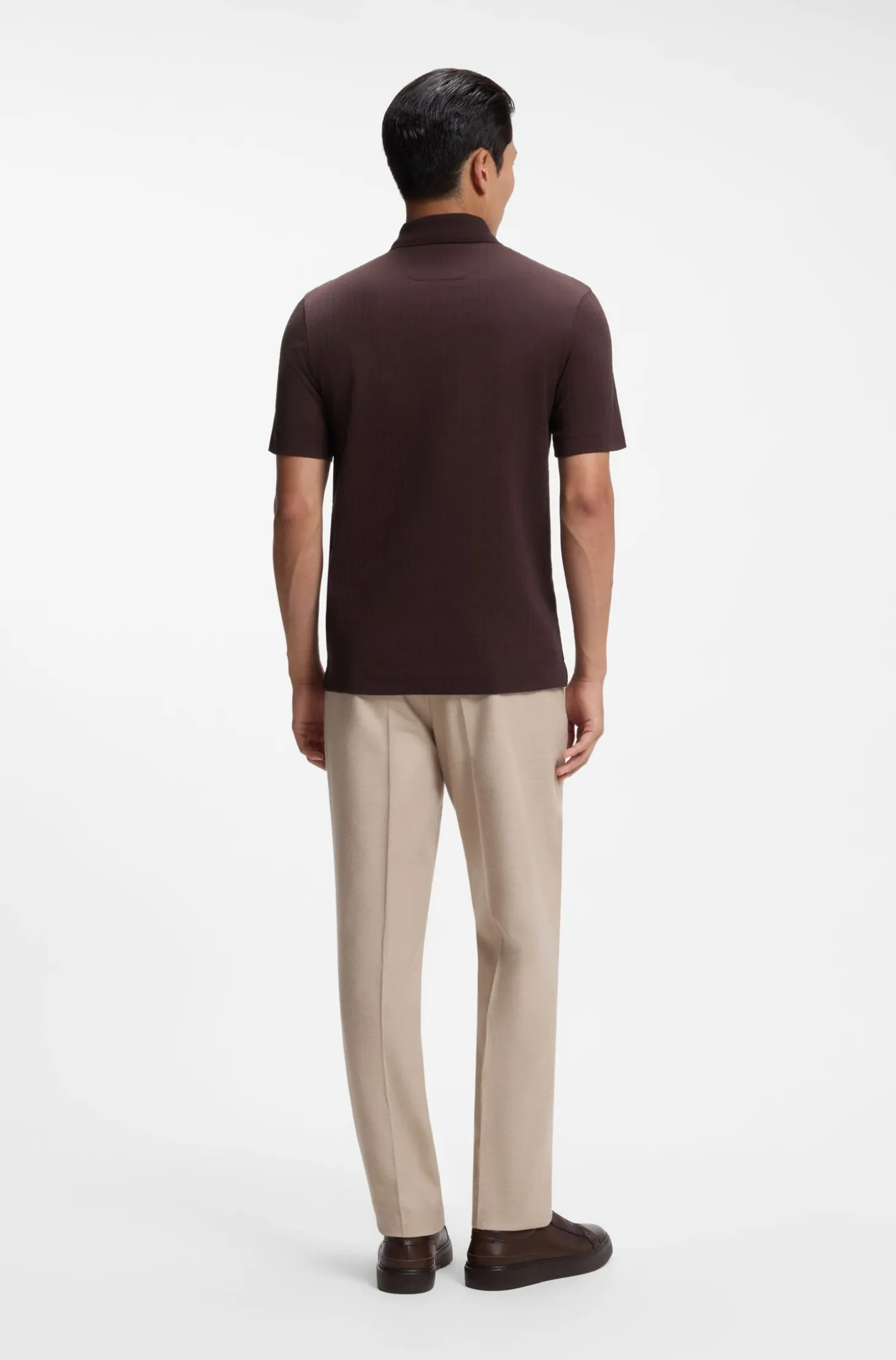 Zip-neck polo shirt in a cotton-silk blend