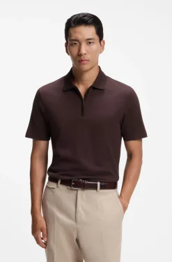 Zip-neck polo shirt in a cotton-silk blend