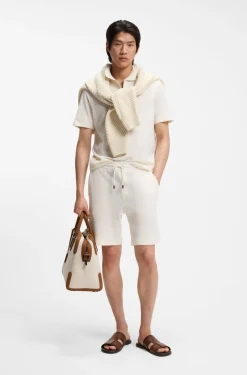 Zip-neck polo shirt in cotton and silk
