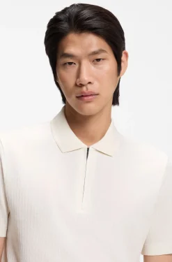 Zip-neck polo shirt in cotton and silk