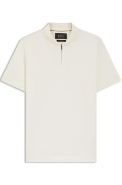 Zip-neck polo shirt in cotton and silk