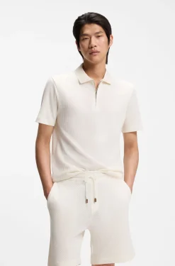 Zip-neck polo shirt in cotton and silk