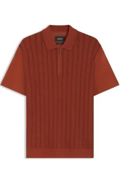 Zip-neck polo shirt in cotton and silk
