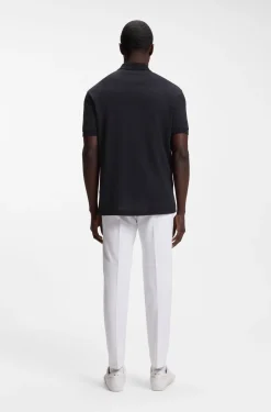 Zip-neck polo shirt in waffle jacquard