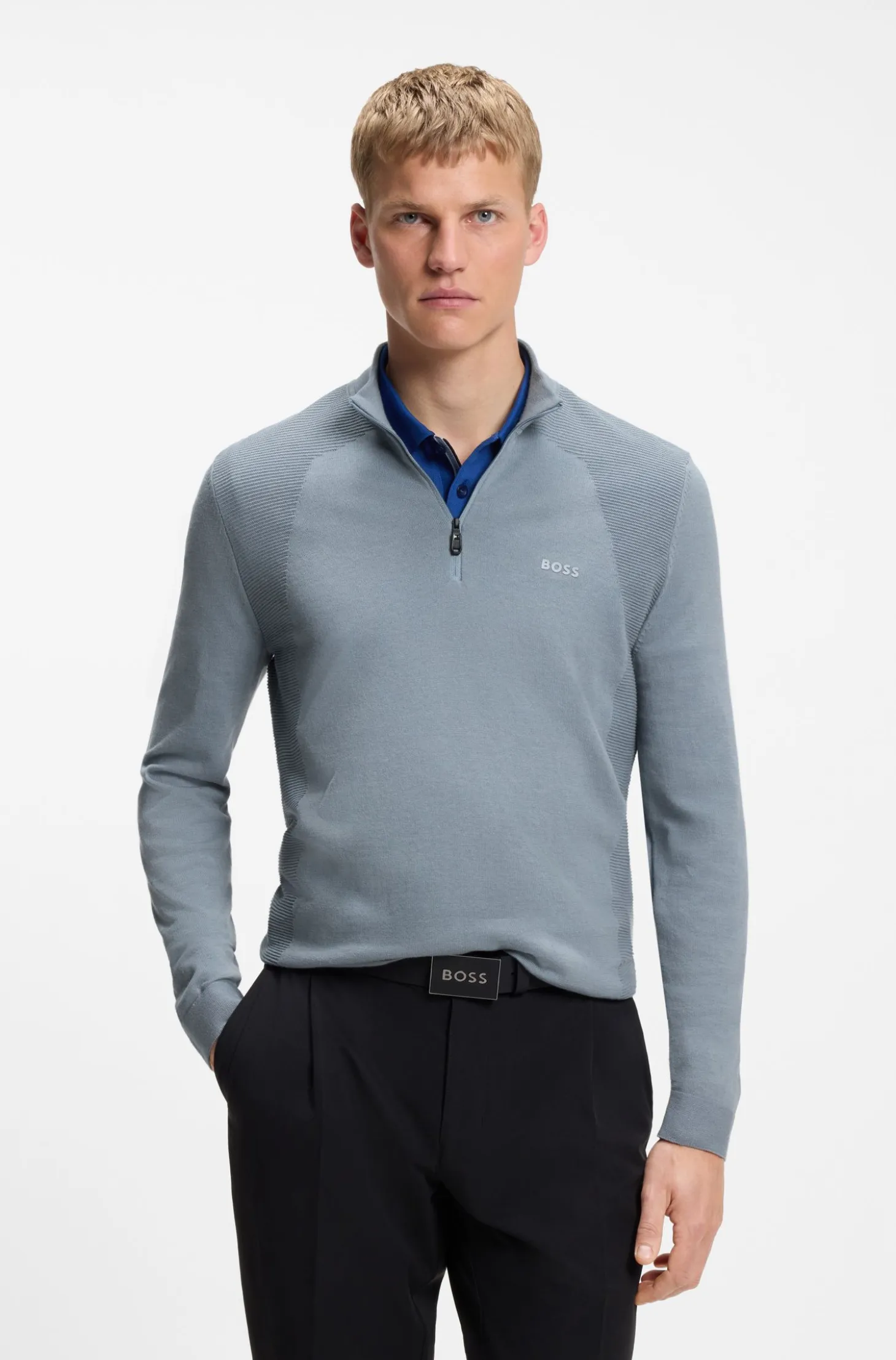Zip-neck sweater in a cotton blend