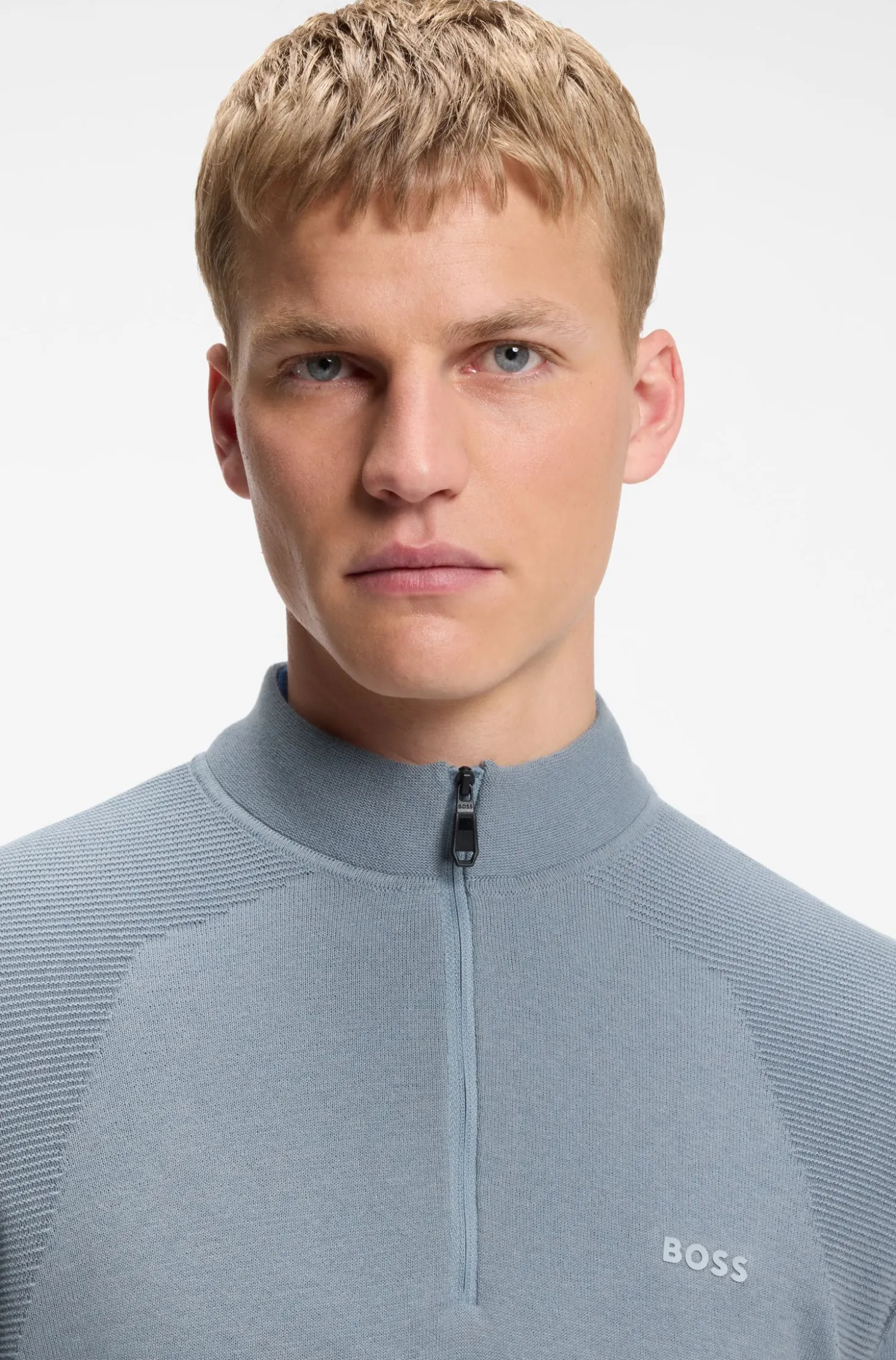 Zip-neck sweater in a cotton blend