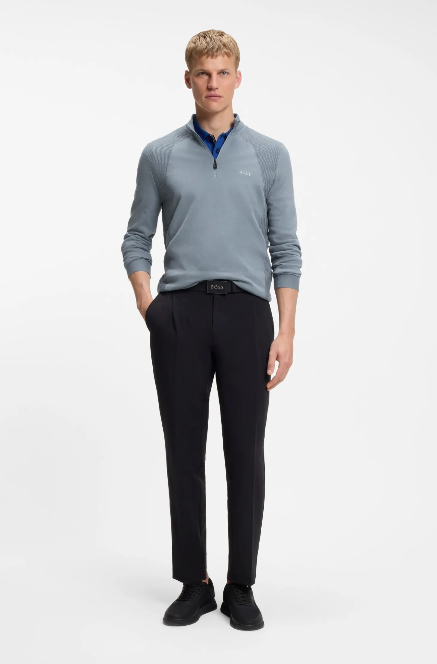 Zip-neck sweater in a cotton blend