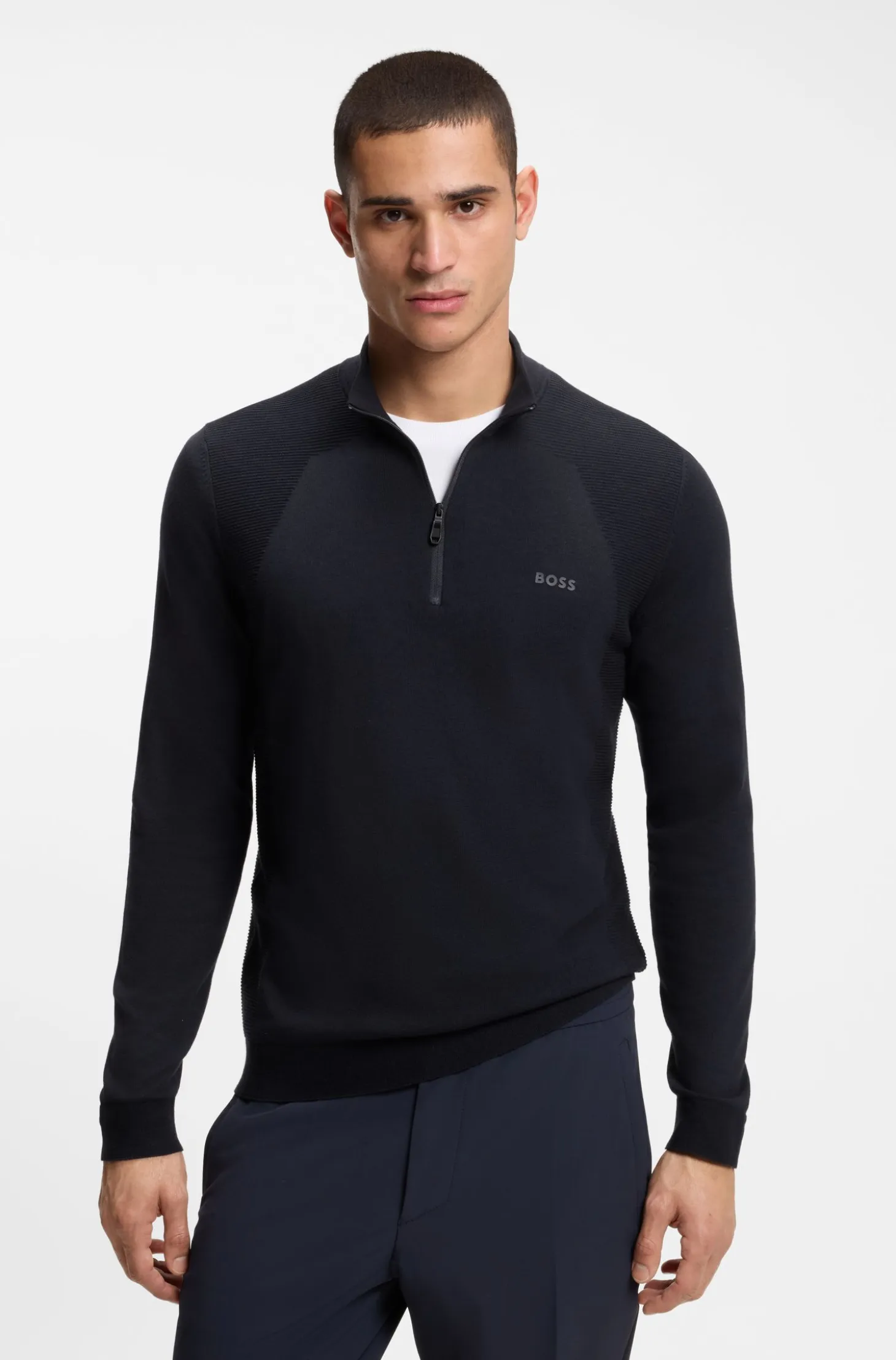 Zip-neck sweater in a cotton blend