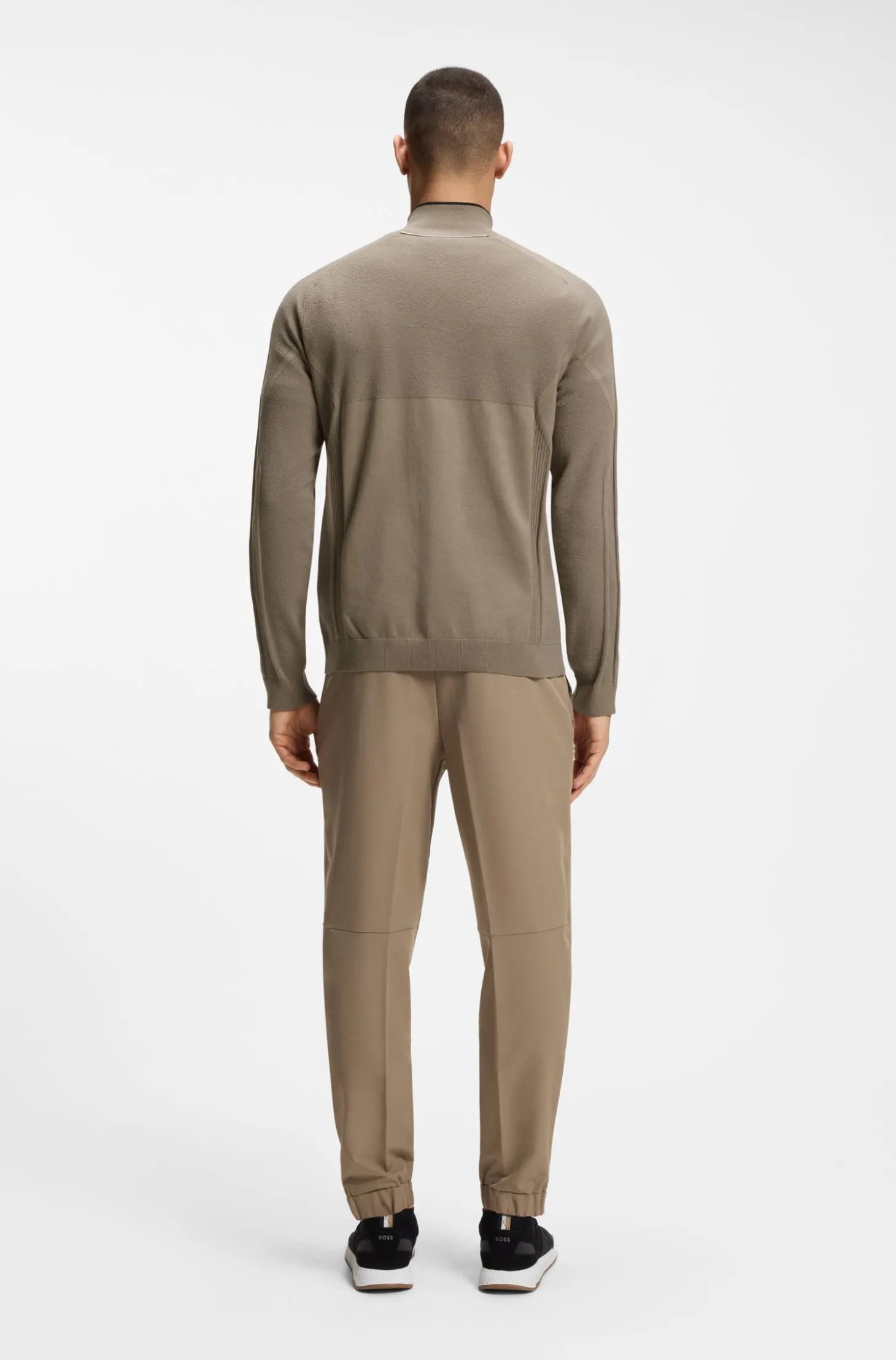 Zip-neck sweater in a mixed-knit cotton blend
