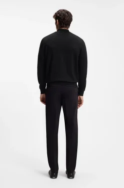 Zip-neck sweater in cotton with logo embroidery
