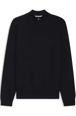 Zip-neck sweater in cotton with logo embroidery