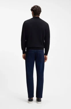 Zip-neck sweater in cotton with logo embroidery