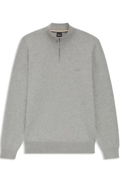 Zip-neck sweater in cotton with logo embroidery