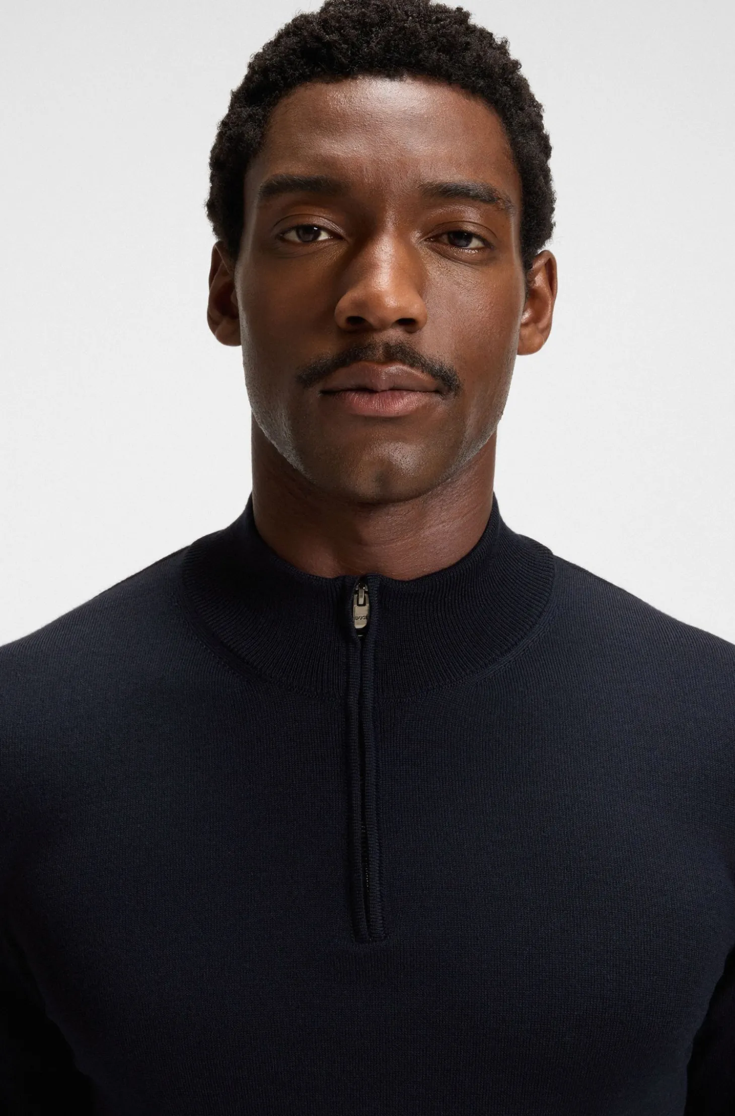 Zip-neck sweater in virgin wool