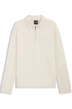 Zip-neck sweatshirt in a peached cotton blend