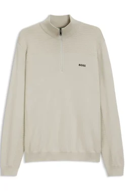 Zip-neck virgin wool-blend sweater with logo
