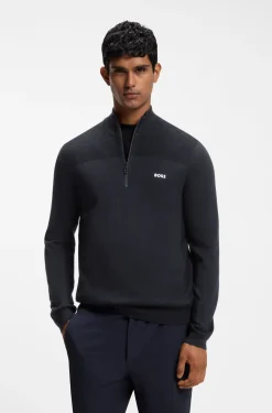 Zip-neck virgin wool-blend sweater with logo