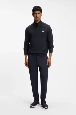 Zip-neck virgin wool-blend sweater with logo