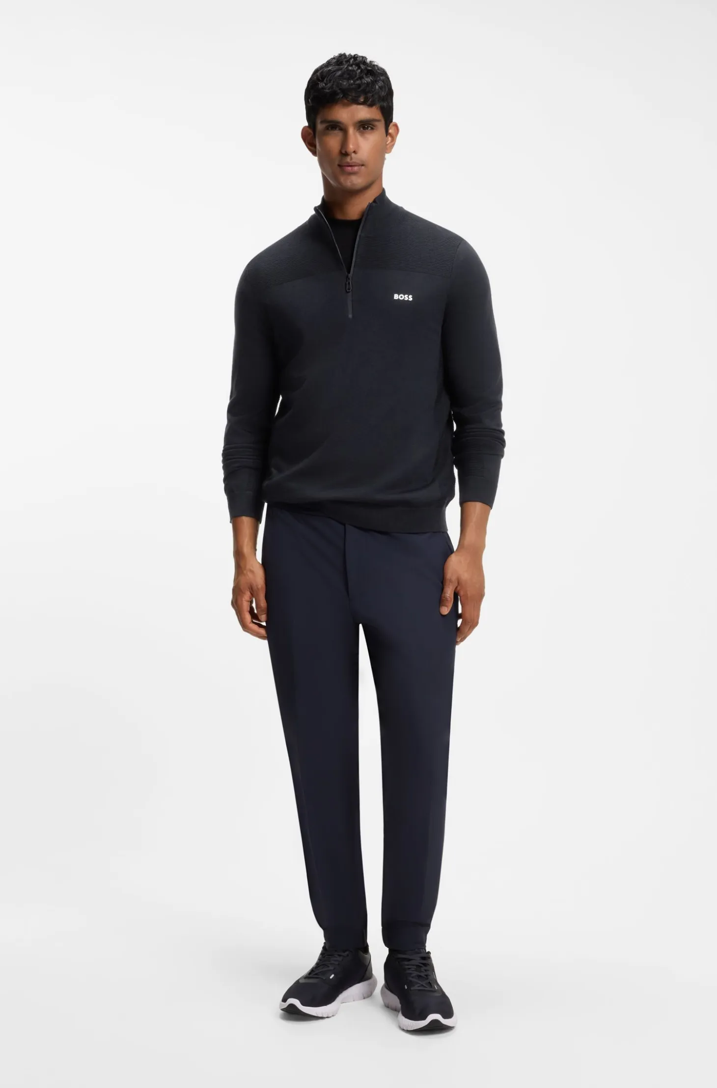 Zip-neck virgin wool-blend sweater with logo