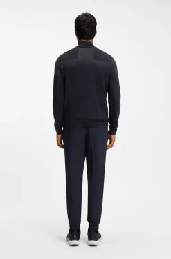 Zip-neck virgin wool-blend sweater with logo